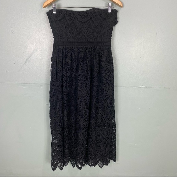 Shoshanna Black Lace Eleanora Strapless Midi Dress Cocktail Sz 4 - Picture 5 of 9